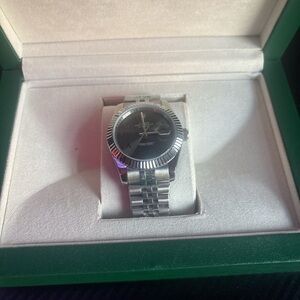 Rolex Silver and Black Men's Watch